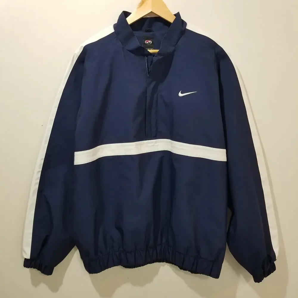 Nike Windbreaker Jacket Mens Large Blue Taped Seams 1/4 Zip Golf Pullover